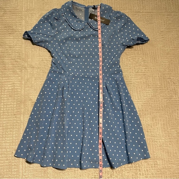 NWT Allegra K Heart Print Short Sleeve A-Line Peter Pan Collar Mini Dress Blue - Picture 6 of 13